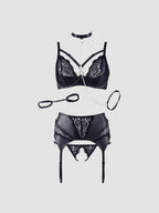 Ensemble 3 Pièces Effet Cuir & Dentelle