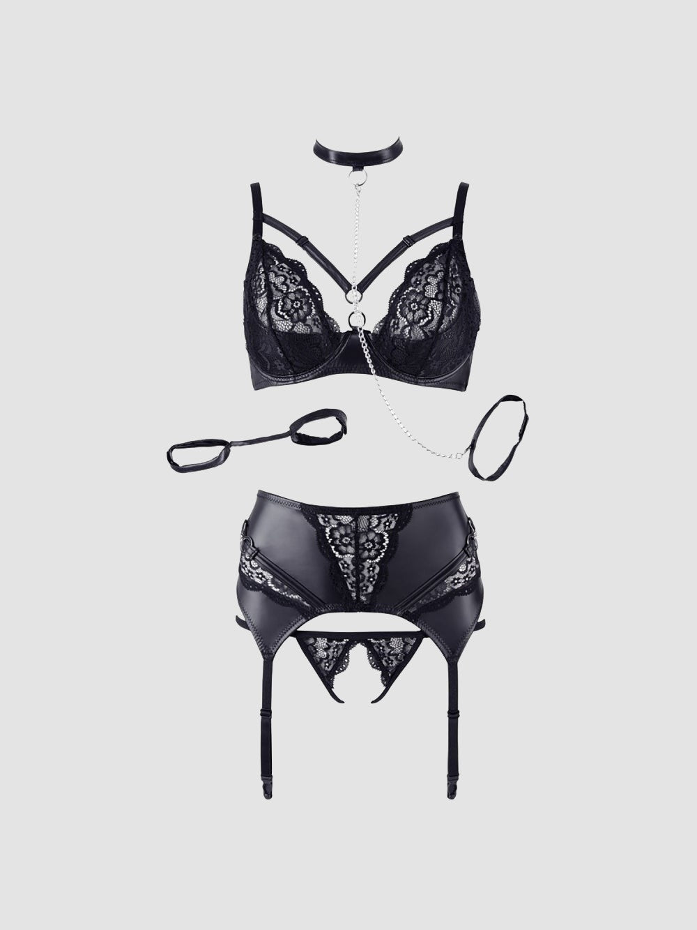 Ensemble 3 Pièces Effet Cuir & Dentelle