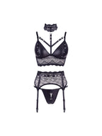 Ensemble 3 Pièces Ouvert Harnais Effet Cuir Mat & Dentelle
