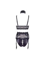 Ensemble 3 Pièces Ouvert Harnais Effet Cuir Mat & Dentelle