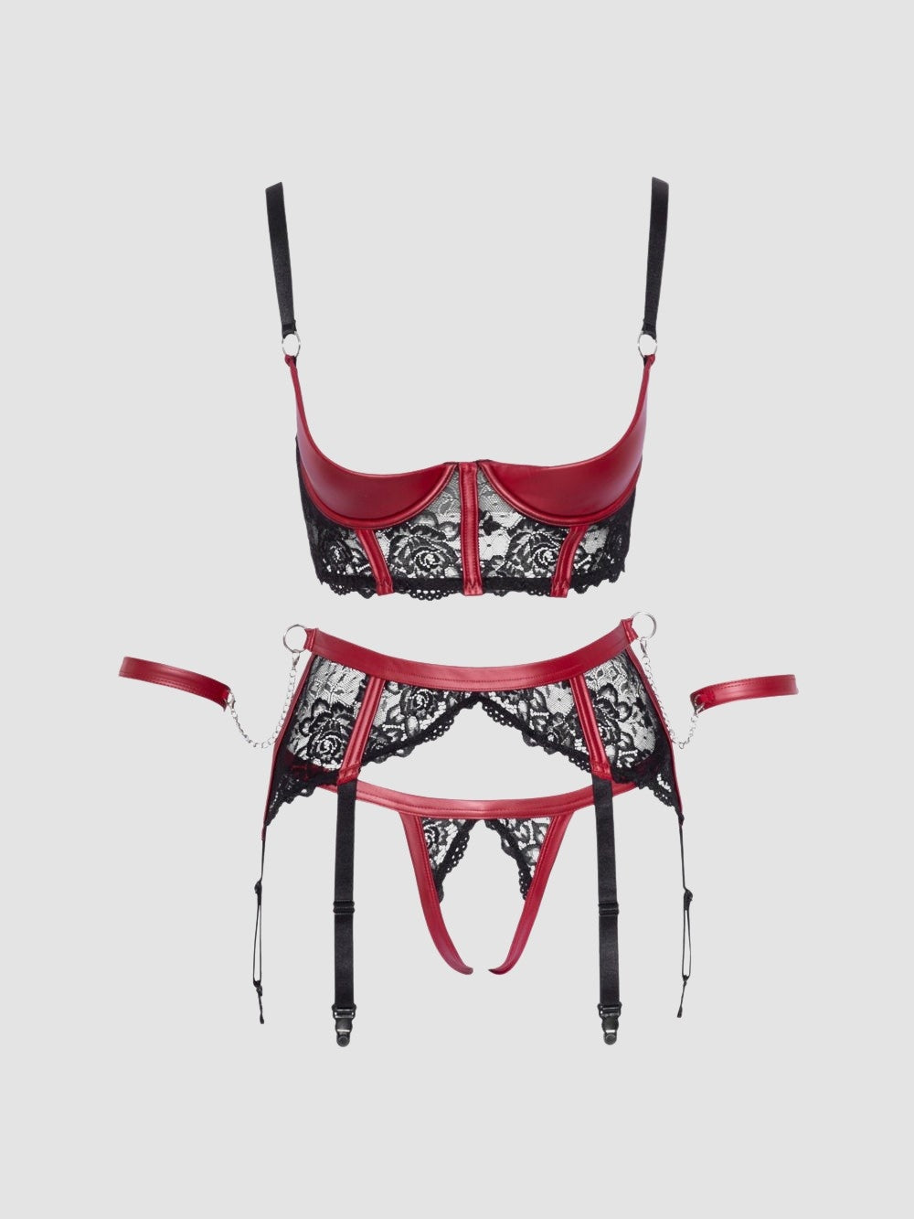 Ensemble 3 Pièces Effet Cuir & Dentelle