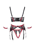Ensemble 3 Pièces Effet Cuir & Dentelle