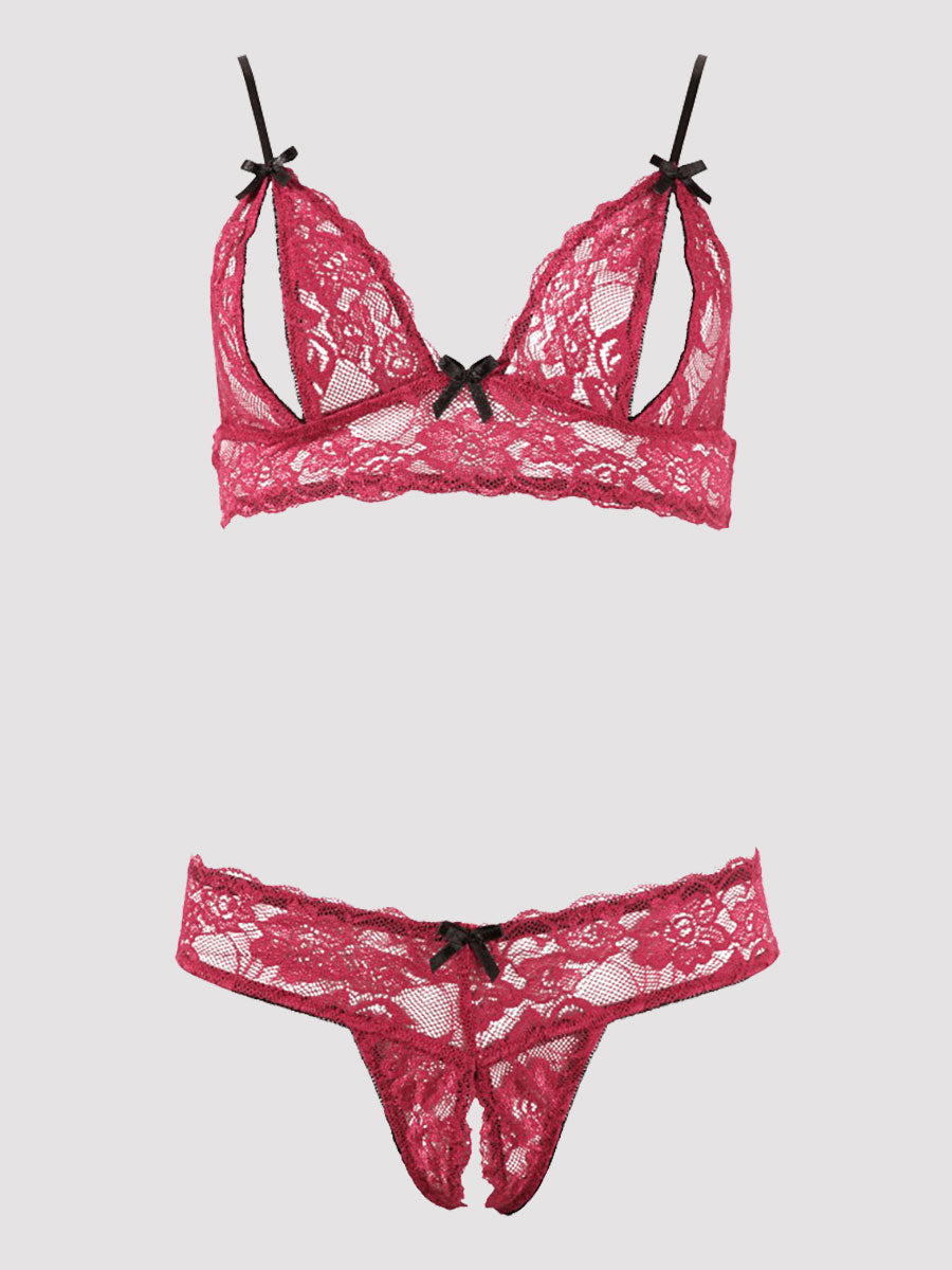 Ensemble 2 pièces ouvert dentelle rouge