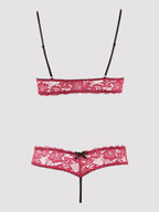Ensemble 2 pièces ouvert dentelle rouge