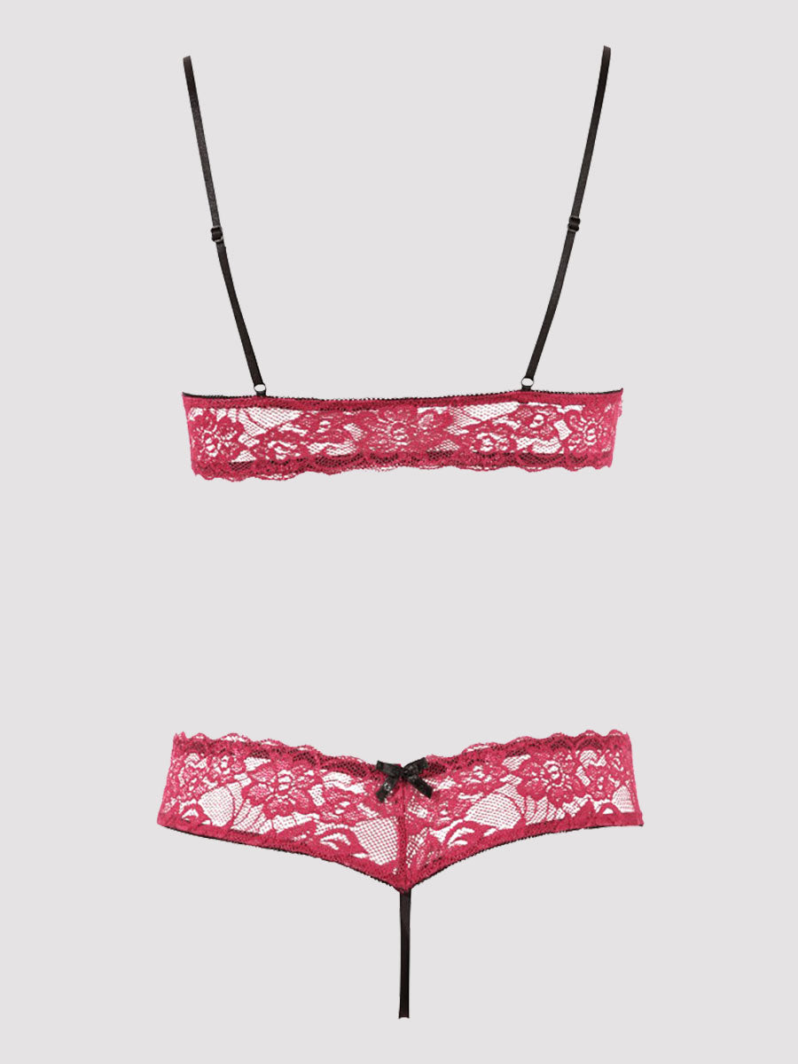 Ensemble 2 pièces ouvert dentelle rouge