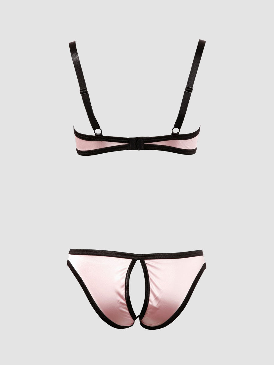 Ensemble 2 pièces ouvert satin rose