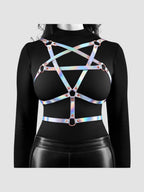 Ensemble 3 Pièces Ouvert Harnais Effet Cuir Mat & Dentelle