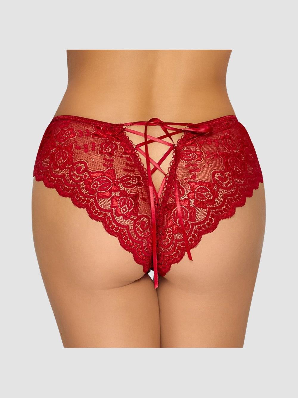 Culotte ouverte noeud & dentelle rouge