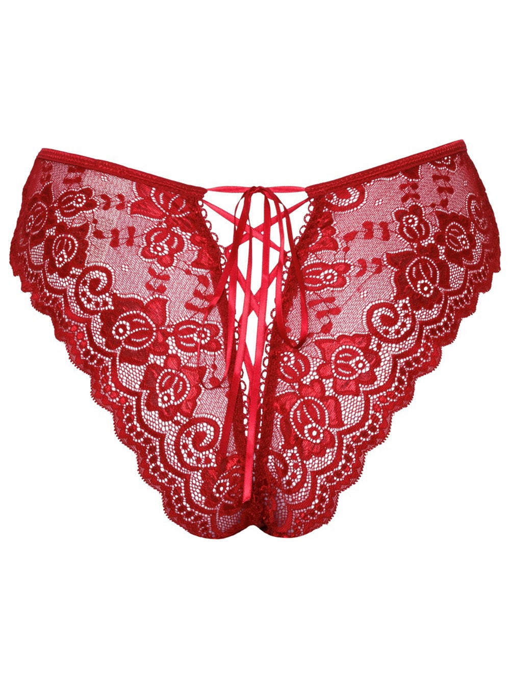 Culotte ouverte noeud & dentelle rouge