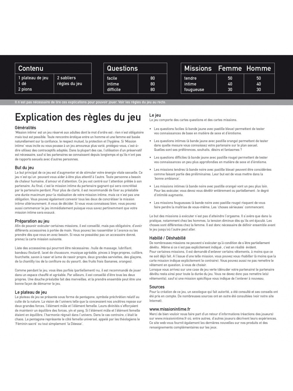 Jeu Mission Intime