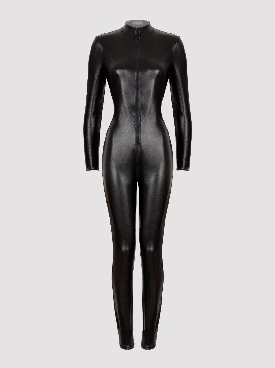 Combinaison zip Fierce wetlook noir