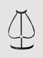 Ensemble 3 Pièces Ouvert Harnais Effet Cuir Mat & Dentelle
