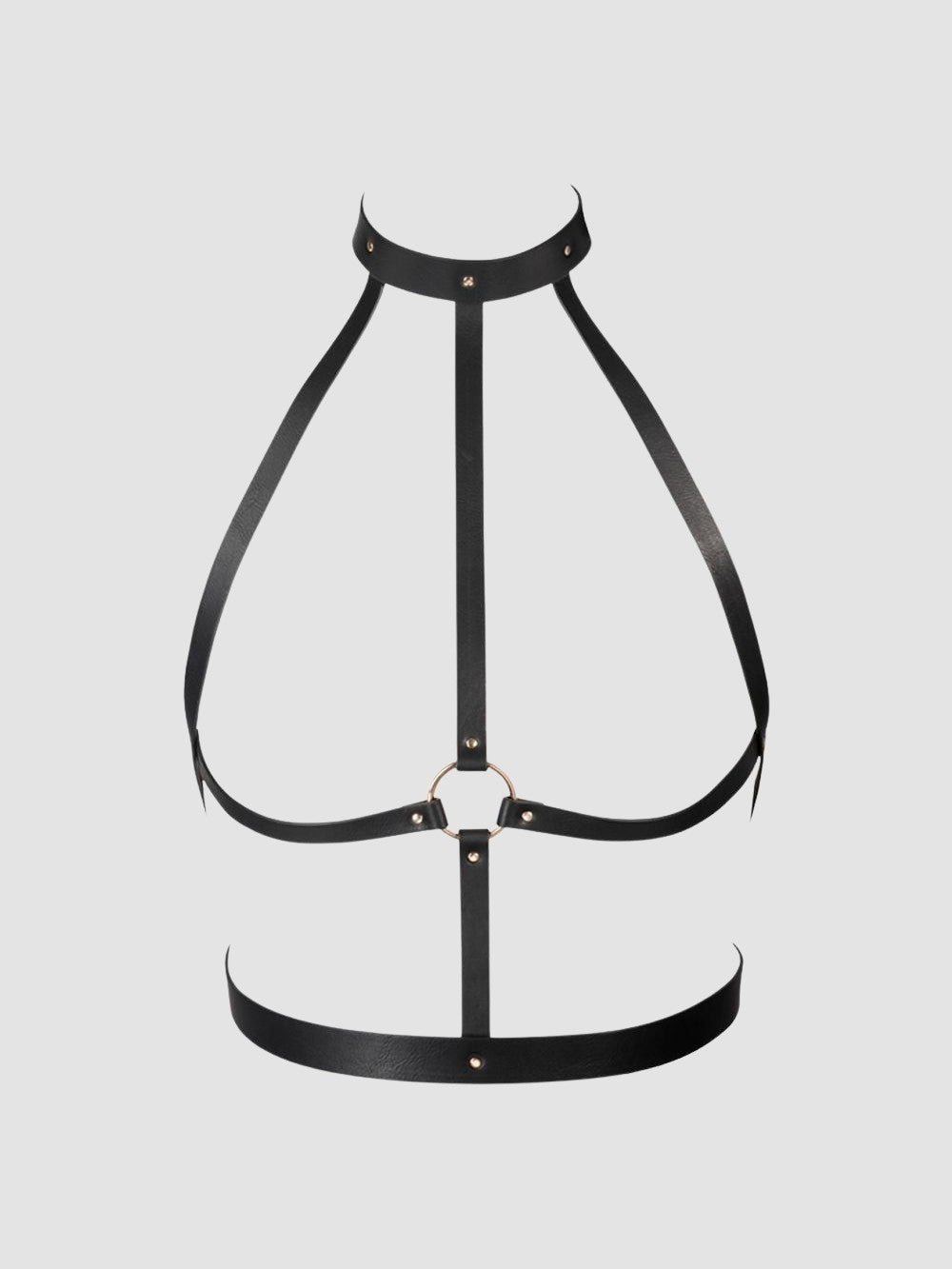Ensemble 3 Pièces Ouvert Harnais Effet Cuir Mat & Dentelle
