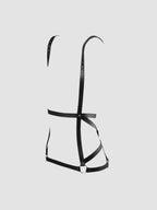 Ensemble 3 Pièces Ouvert Harnais Effet Cuir Mat & Dentelle