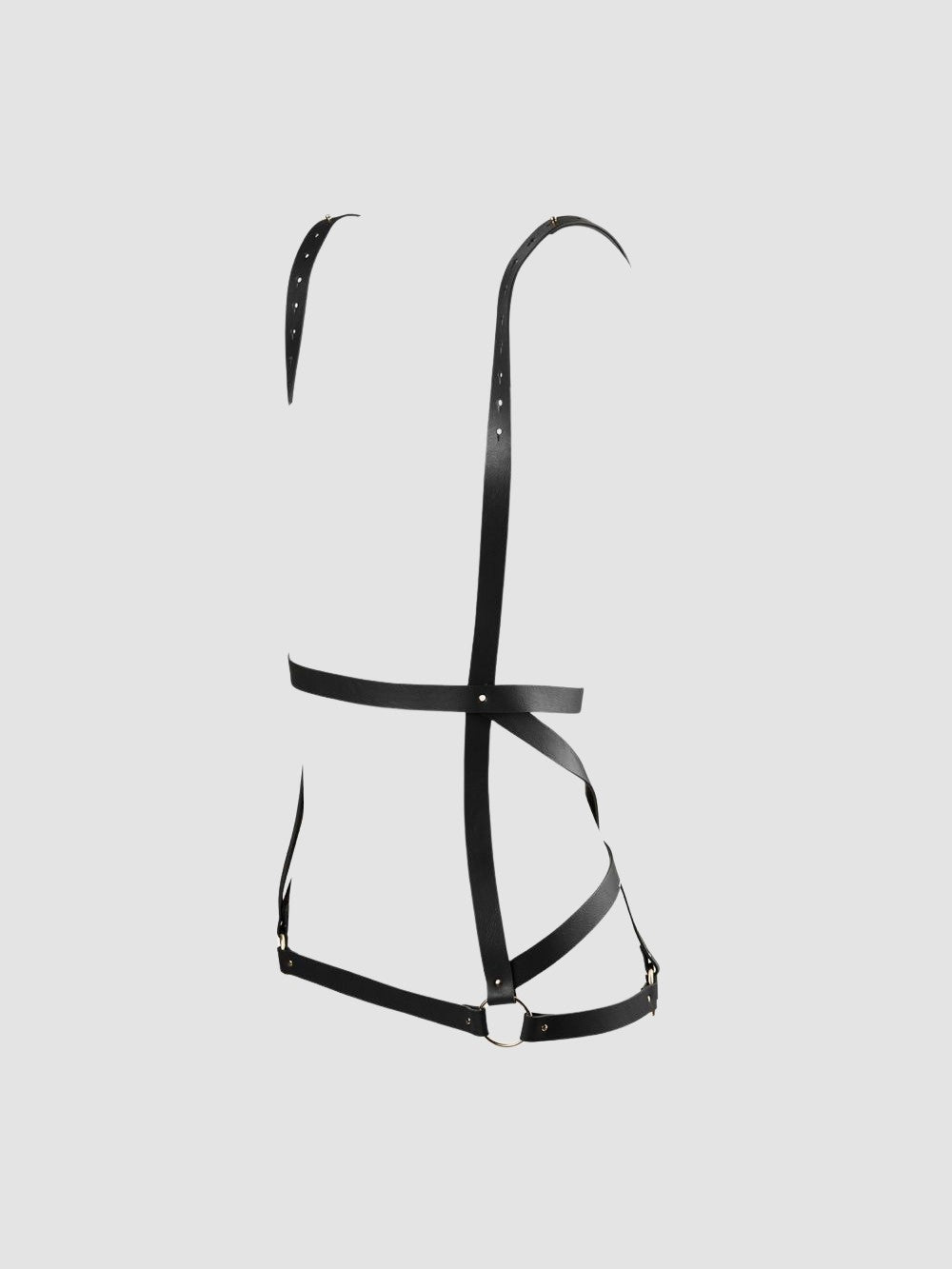 Ensemble 3 Pièces Ouvert Harnais Effet Cuir Mat & Dentelle
