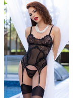 Ensemble guêpière dentelle CR4471 noir 3 pièces
