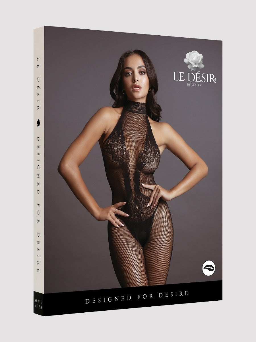 Combinaison ouverte résille et dentelle DES026 noir
