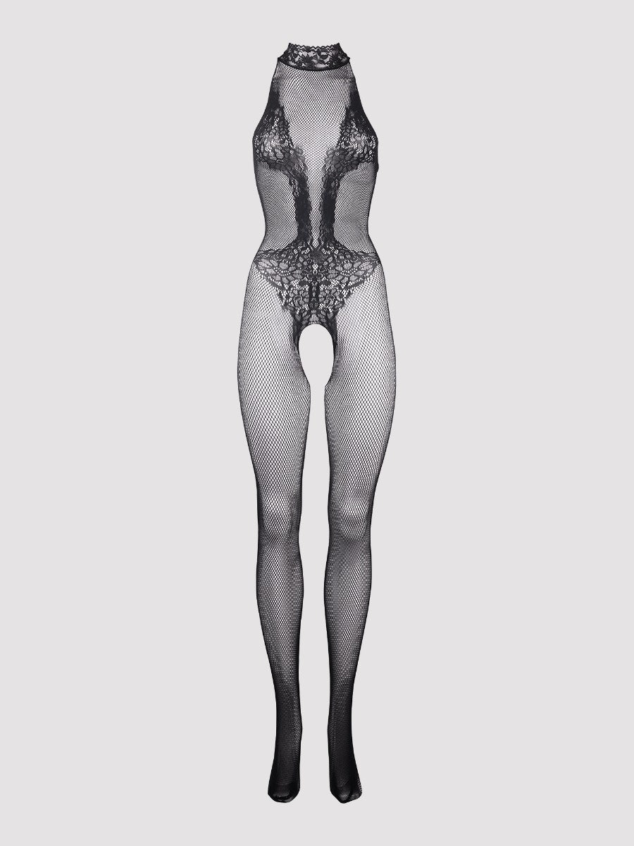 Combinaison ouverte résille et dentelle DES026 noir
